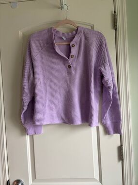 Old Navy Lavender Waffle Henley Long Sleeve Top